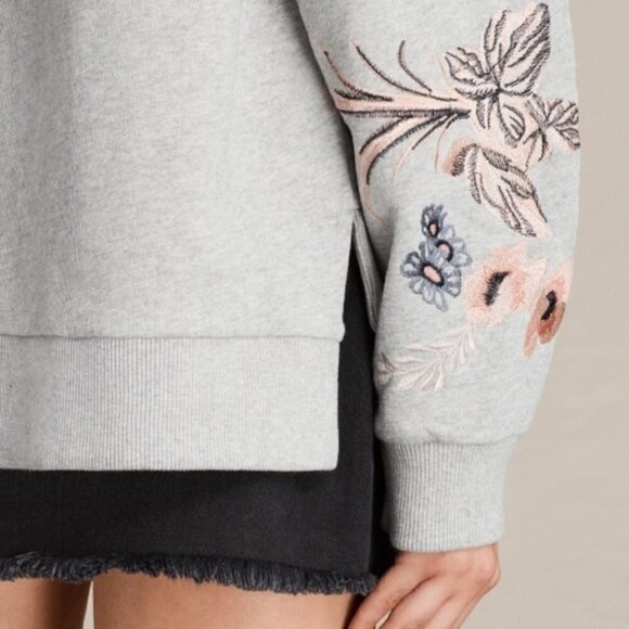 💕ALLSAINTS💕 Margot Floral Embroidered Cotton Jersey Sweatshirt ~ Oversized XS - Picture 3 of 14